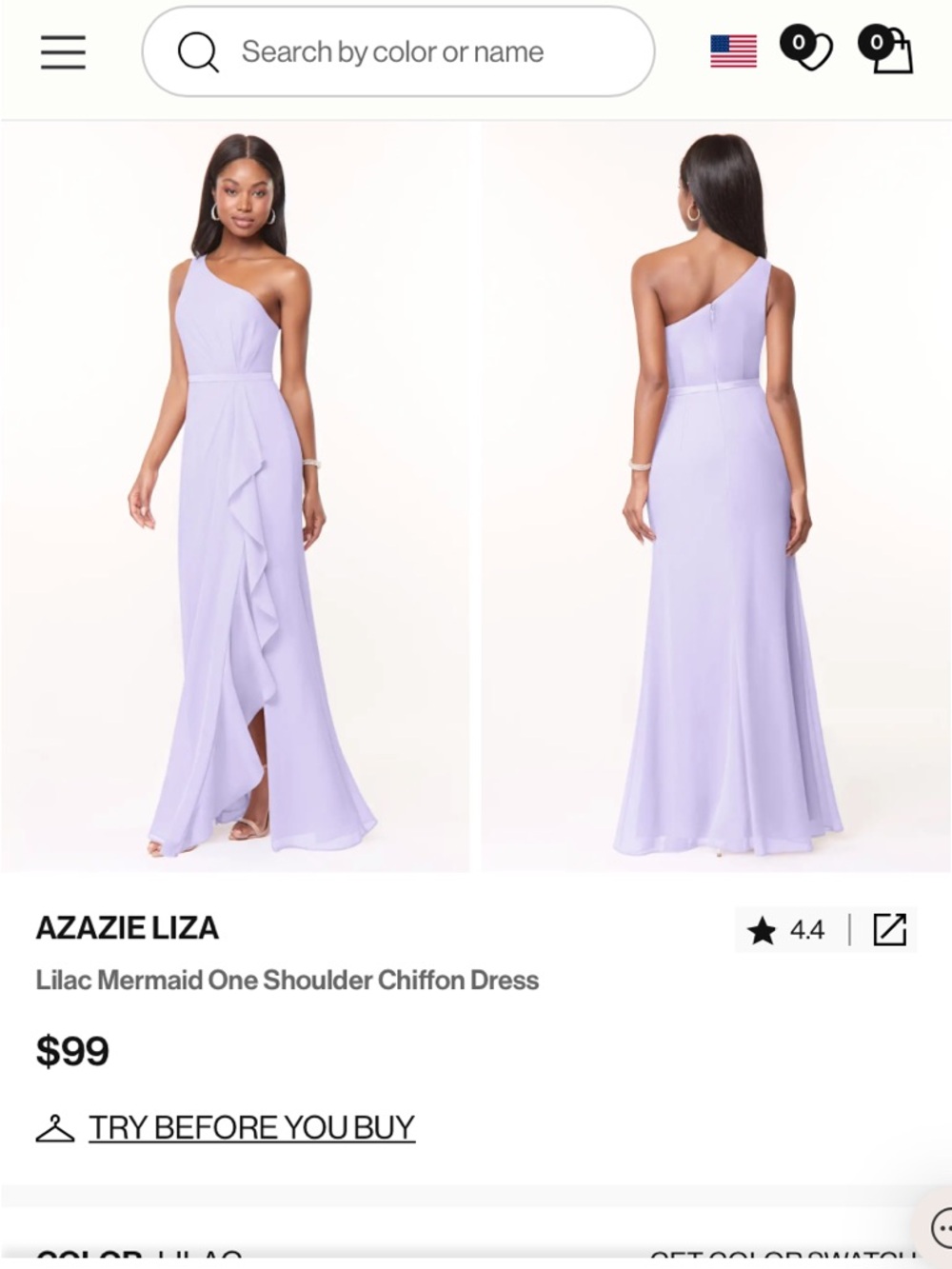 Azazie Lilac One-Shoulder Chiffon Gown